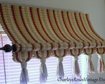 Vintage Woven Window Valance, Window Canopy, Retro Window Treatments, Vintage Window Covering, Window Valance, Canopy