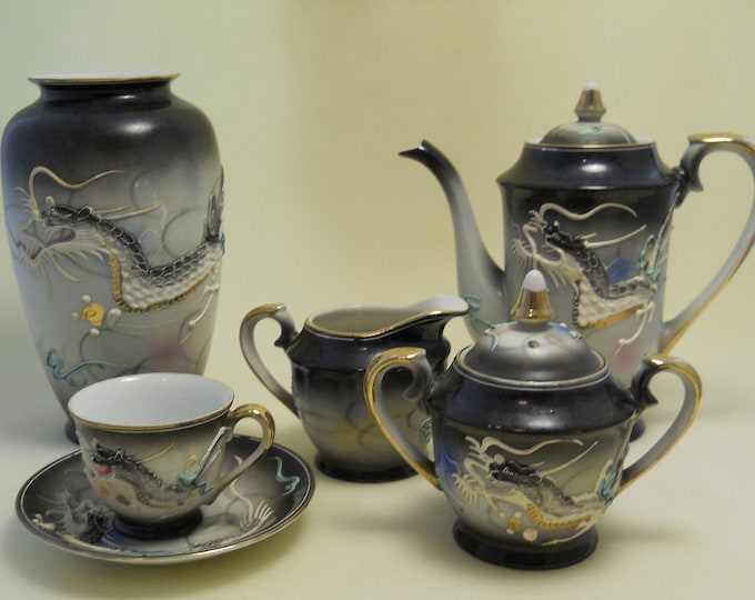 Vintage Dragonware Tea Set, Nippon, Meiyo China, Sugar Bowl, Creamer