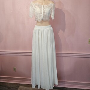 Bridess 3-Piece Wedding Dress: Lace Crop Top & Maxi Skirt - Size USA 4