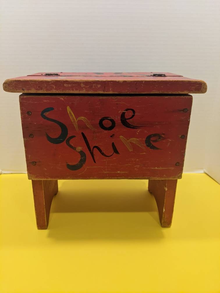 Vintage Griffin Shine Master Shoe Shine Box No Key Wood Shoe Shine Box  Finger Jointed 3047 