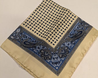 Vintage Silk Handkerchief Pocket Square Yellow and Blue