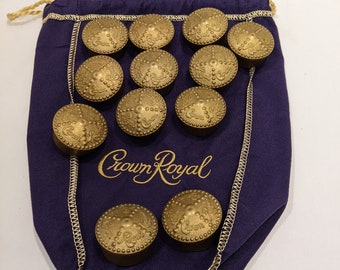 Crown Royal Bag and 12 Bottle Caps