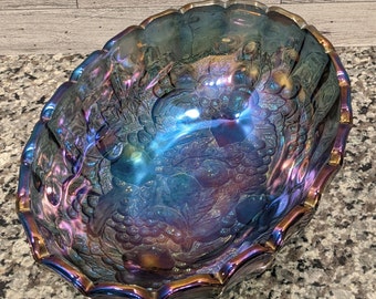Vintage Carnival Glass Serving Bowl, Large Fruit Bowl, Iridescent