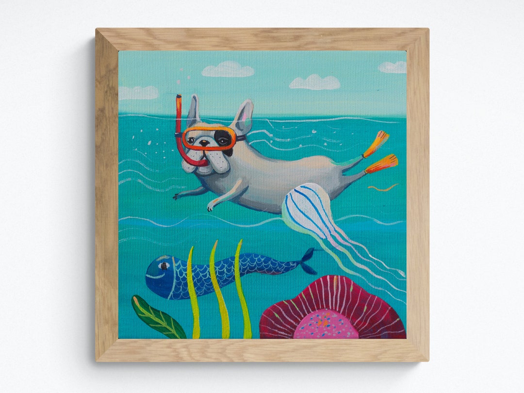 フレンチブルドッグの絵画 - キャンバスアートプリント 8x8