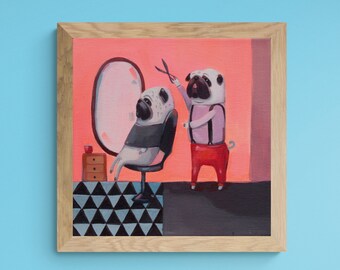 Pug painting on canvas - art print of an original acrylic painting 8x8"