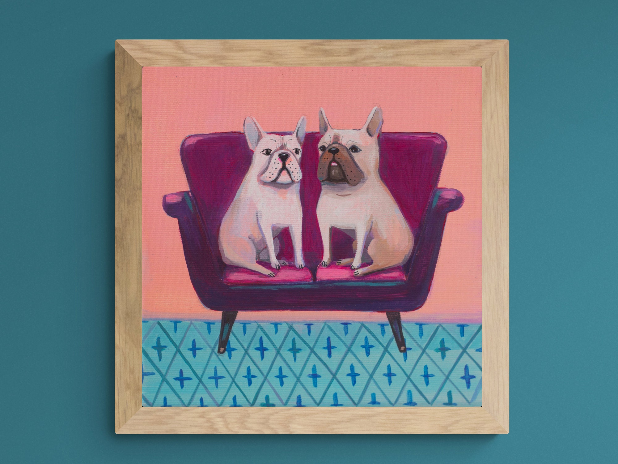 フレンチブルドッグの絵画 - キャンバスアートプリント 8x8