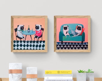 Mops Leinwand Kunstdruck 20x20 cm