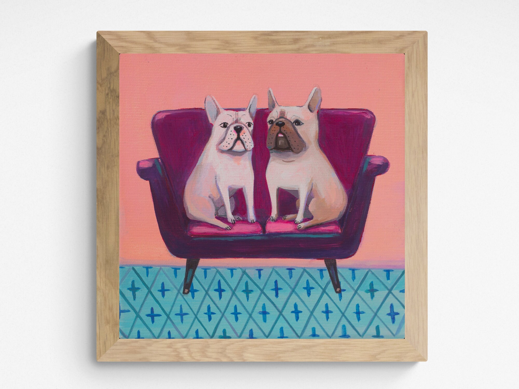フレンチブルドッグの絵画 - キャンバスアートプリント 8x8