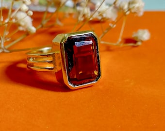 Bague rubis taille émeraude - Bijoux tendance en argent sterling plaqué or