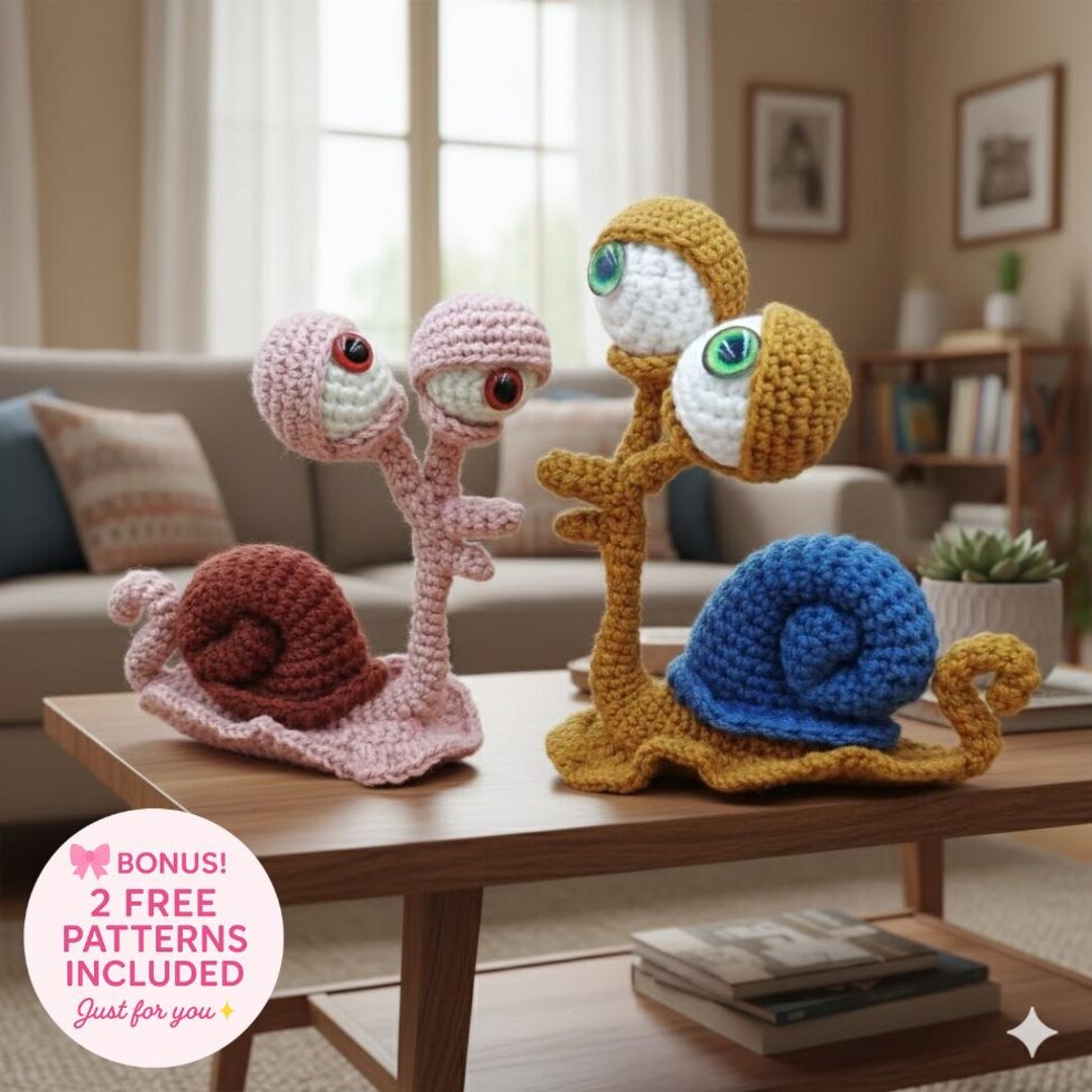 Long Neck Snail Crochet Pattern Amigurumi PDF, Quirky Snail With Big ...
