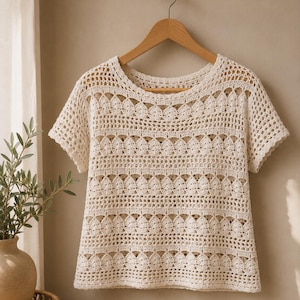 Crochet Summer Top Pattern PDF | Mesh Lace Crochet Blouse | Easy Women's Crochet Shirt | Beginner Friendly | Instant Digital Download
