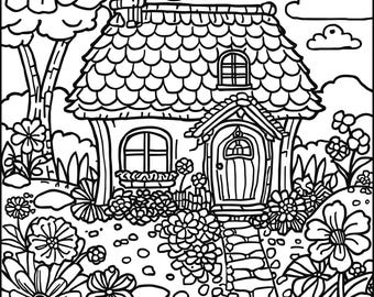 Libro para colorear "Casa acogedora" para adultos / Láminas imprimibles relajantes (Descarga en PDF)