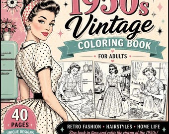 Libro para colorear vintage de los años 50: páginas para colorear de moda retro para adultos.