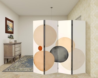 Room Divider Folding Screen 4 Panel | Privacy Screen for Bedroom, Office & Living Room | Canvas Wood Partition | Foldable Home Divider