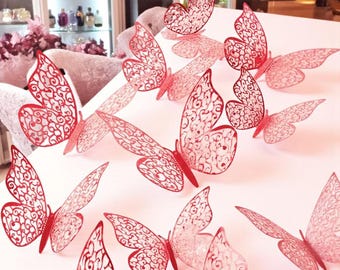 12 3D Wall Butterflies | Pink & Purple Hollow Paper Butterfly Decor | Princess Room Nursery Wall Art Home Decorations