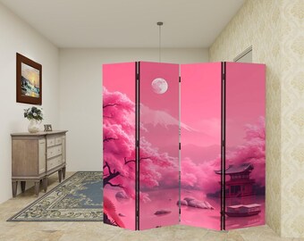 Room Divider Folding Screen 4 Panel | Privacy Screen for Bedroom, Office & Living Room | Canvas Wood Partition | Foldable Home Divider
