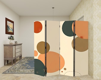 Room Divider Folding Screen 4 Panel | Privacy Screen for Bedroom, Office & Living Room | Canvas Wood Partition | Foldable Home Divider