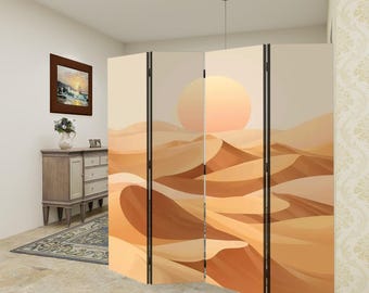 4 Panel Folding Screen, Desert Dunes Landscape Room Divider, Farmhouse Decor