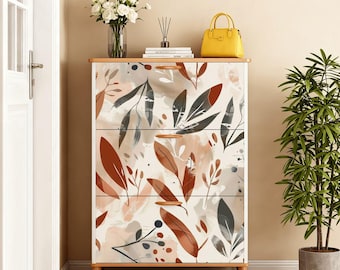 Boho Leaf Shoe Cabinet, Natural Entryway Shoe Storage, Bohemian Shoe Rack Organizer, Decorative Shoes Storage Unit