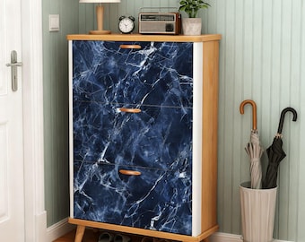 Blue Marble Shoe Cabinet Entryway Storage, Luxury Stone Effect Shoe Rack, Modern Elegant Furniture