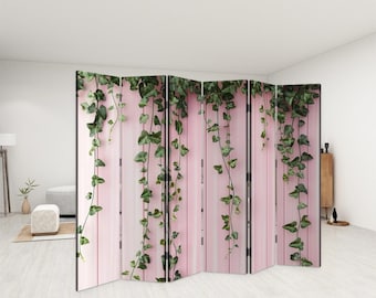 Ivy Wood Room Divider 6 Panel Folding Privacy Screen Extra Wide Botanical Wall Divider Plant Decor Bedroom Living Room