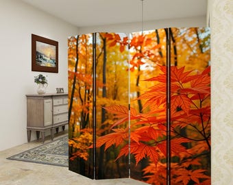 Room Divider Folding Screen 4 Panel | Privacy Screen for Bedroom, Office & Living Room | Canvas Wood Partition | Foldable Home Divider