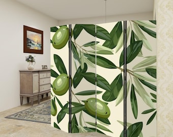 Olives Room Divider 4 Panel Folding Privacy Screen Kitchen Wall Divider Mediterranean Decor Restaurant Home Decor