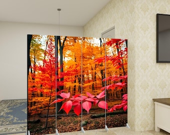 Room Divider Folding Screen 4 Panel | Privacy Screen for Bedroom, Office & Living Room | Canvas Wood Partition | Foldable Home Divider