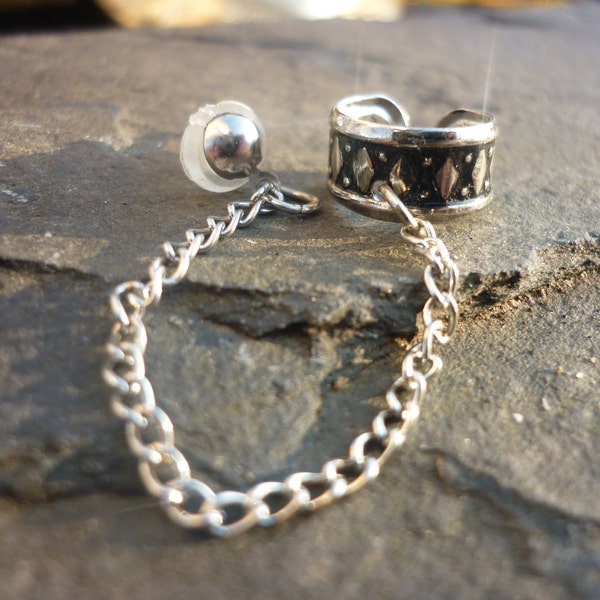 Ear Cuff With Chain to Stud Earring