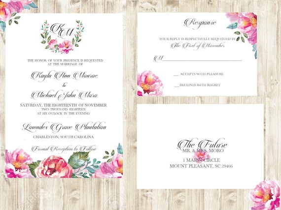Peony Wedding Invitation / Peonies Wedding Invitation / Floral Wedding Invitation / DIY / Printable Peony Wedding Invitation / Peonies Wedding Invitation / Floral Wedding Invitation / DIY / Printable