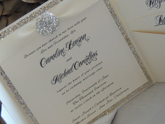 Glitter / Brooch Pocket Wedding Invitation Glitter / Brooch Pocket Wedding Invitation