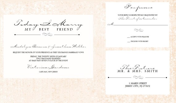Simple Wedding Invitation - Printable - Elegant Wedding Invitation - Black and White and Blush Invitation Simple Wedding Invitation - Printable - Elegant Wedding Invitation - Black and White and Blush Invitation