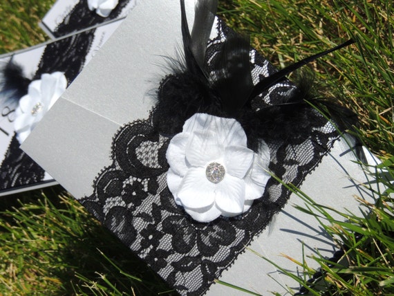 Black and Silver Lace Feather Invitation Black and Silver Lace Feather Invitation