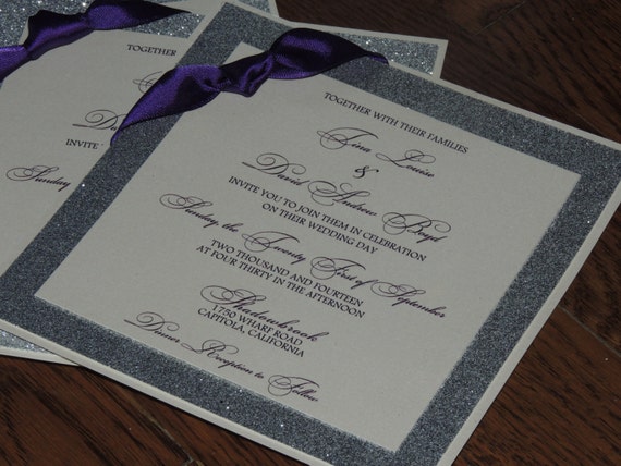 Glitter Wedding Invitation - Plum and Silver Wedding Invitation Glitter Wedding Invitation - Plum and Silver Wedding Invitation