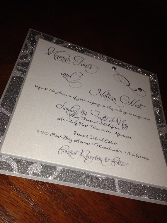 Silver Glitter Wedding Invitation - Glitter Swirl Invitation Silver Glitter Wedding Invitation - Glitter Swirl Invitation