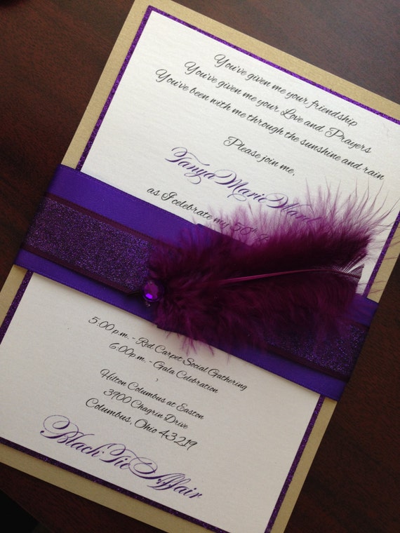 Luxury Glitter & Feather Wedding Invitation - Roaring 20's -Great Gatsby - Purple, Gold Luxury Glitter & Feather Wedding Invitation - Roaring 20's -Great Gatsby - Purple, Gold