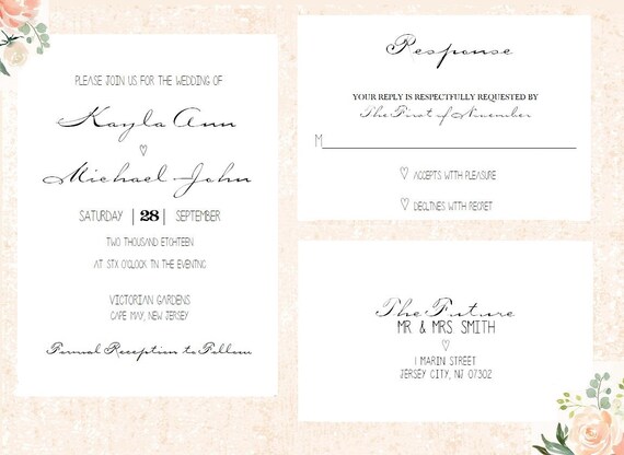 Simple Wedding Invitation - Printable - Elegant Wedding Invitation Simple Wedding Invitation - Printable - Elegant Wedding Invitation