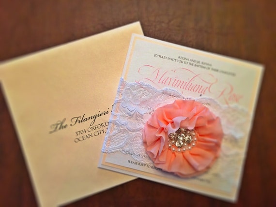 Flower & Brooch Wedding Invitation - Blush Wedding Invitation Flower & Brooch Wedding Invitation - Blush Wedding Invitation