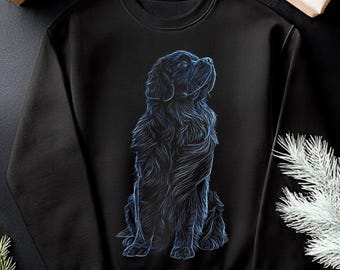 Bluza z nadrukiem psa nowofundlandzkiego | Minimalistyczny okrągły dekolt z grafiką