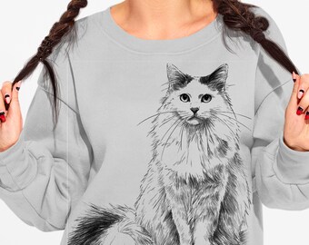 Sudadera con ilustración de gato angora turco / Sudadera minimalista con estampado de gato.