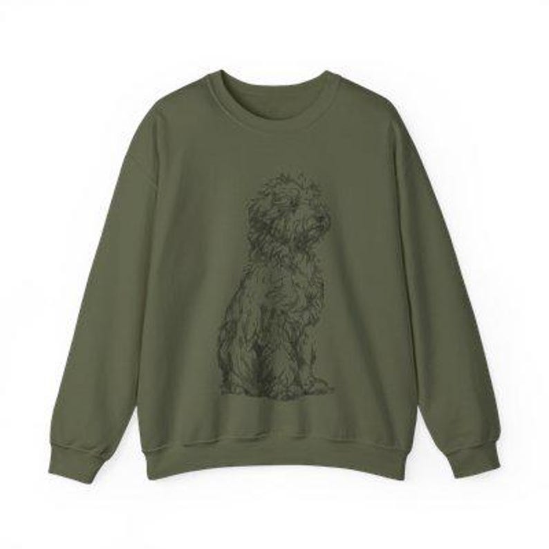 Bluza Lagotto Romagnolo | Minimalistyczny okrągły dekolt z nadrukiem psa Military Green