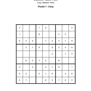 Printable Sudoku Puzzle Pack: Easy, Medium, Hard (PDF Download) image 2