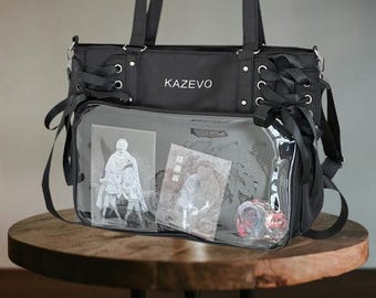 Ita bag with insert,  Anime Ita bag, window bag, pin purse, pin display, Itabag, ita shoulder bags, Ita messenger bag.