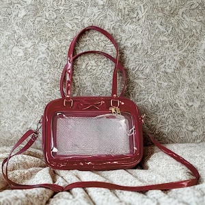 Ita bag with insert, Ita messenger bag, Anime Ita bag, window bag, pin purse, pin display, Itabag, ita shoulder bags. image 5