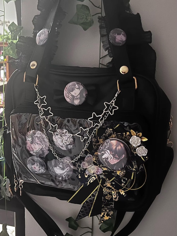 Ita bag with insert, Ita messenger bag,  Anime Ita bag, window bag, pin purse, pin display, Itabag, ita shoulder bags.
