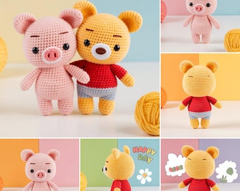 くまのプーさんのかぎ針編みパターン：あみぐるみぬいぐるみのDIY（PDFダウンロード）