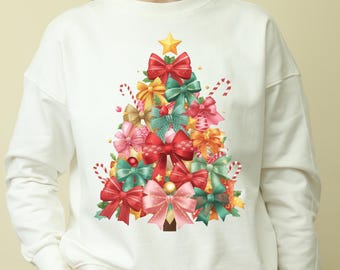 Kleurrijke flirt kerstboom PNG, Merry Christmas png, Preppy Christmas Png, Holly Jolly Png, pastel Xmas clipart, feestelijke digitale download