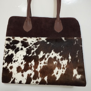 Handmade Cowhide Leather Tote Bag Brown & White | Genuine Hair-on Hide Shoulder Bag | Western Bag