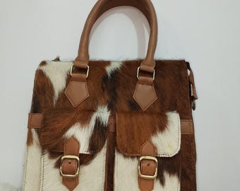 Bolso bandolera de piel de vacuno auténtica – Bolso bandolera estilo western con pelo