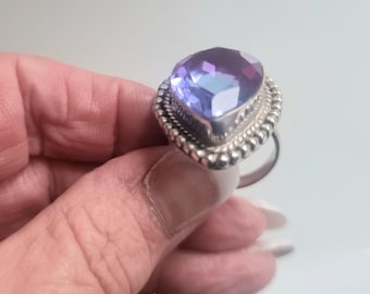 Vintage Sterling Silver chunky Amethyst Ring - UK Size Q / US 8.5